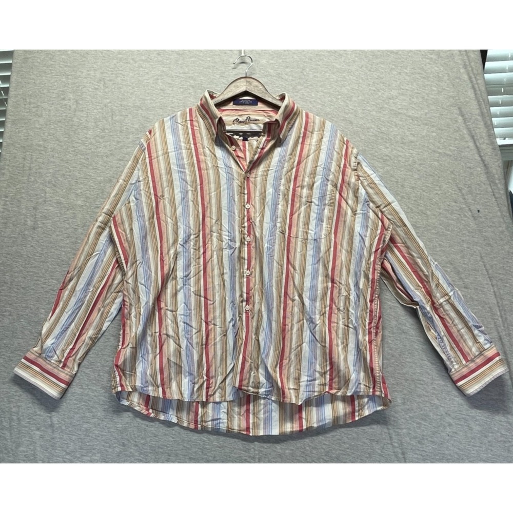 Alan Flusser Shirt Mens 2XL Multicolor Striped Cotton Pleated Collared Button Up